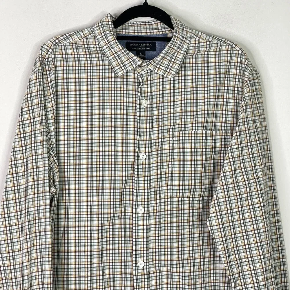 Banana Republic Stretch Slim Fit Soft Wash Plaid Shirt Men's Size Large
